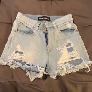 Express distressed denim cut off shorts